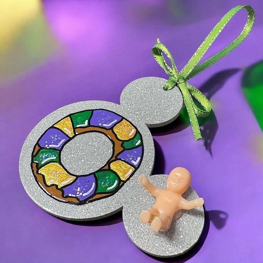 Sparkle & Kingcake: Custom Mouse Ears Ornament for Your Mardi Gras Adventure!